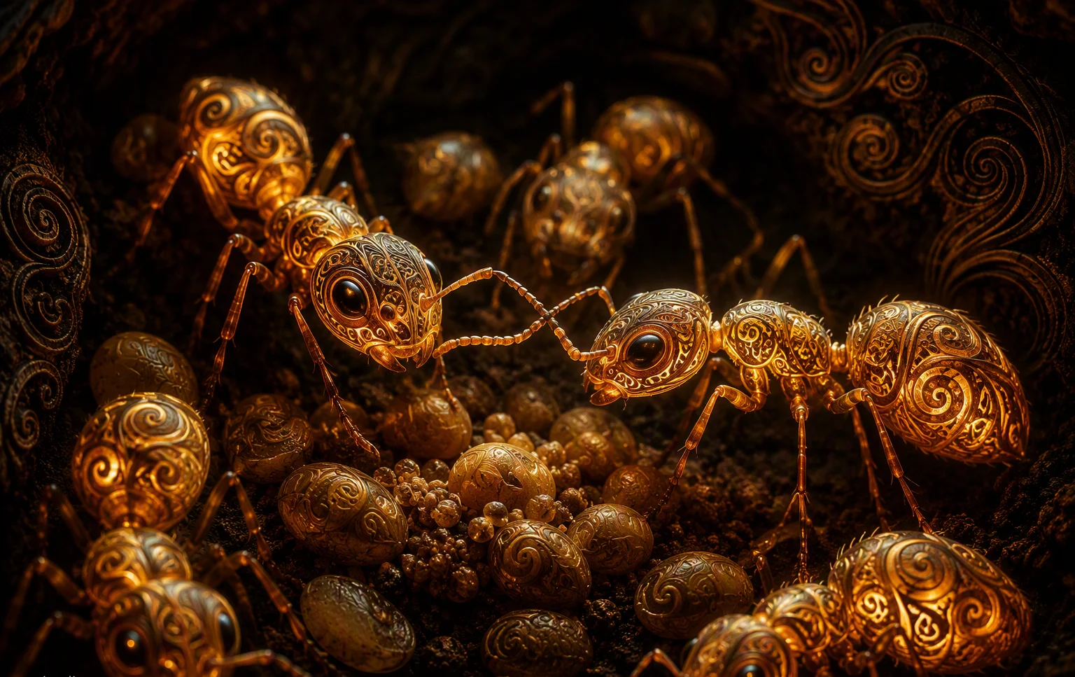 The ant colony — each one orbiting the shared centre