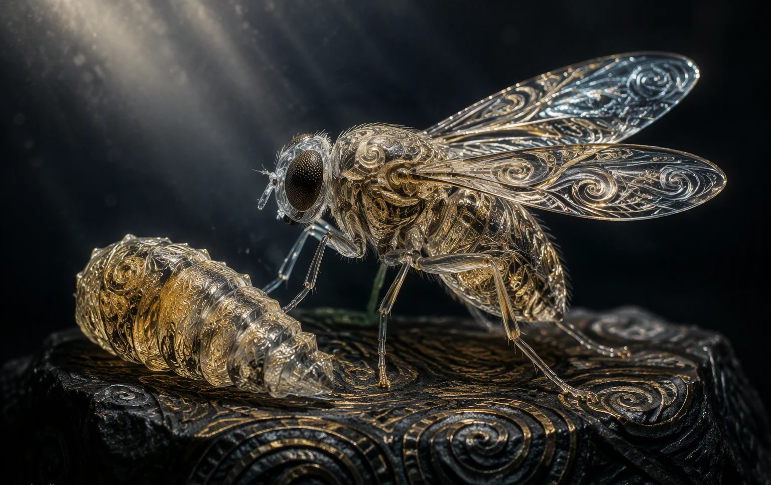 The fly newly emerged from the pupa — the transformation