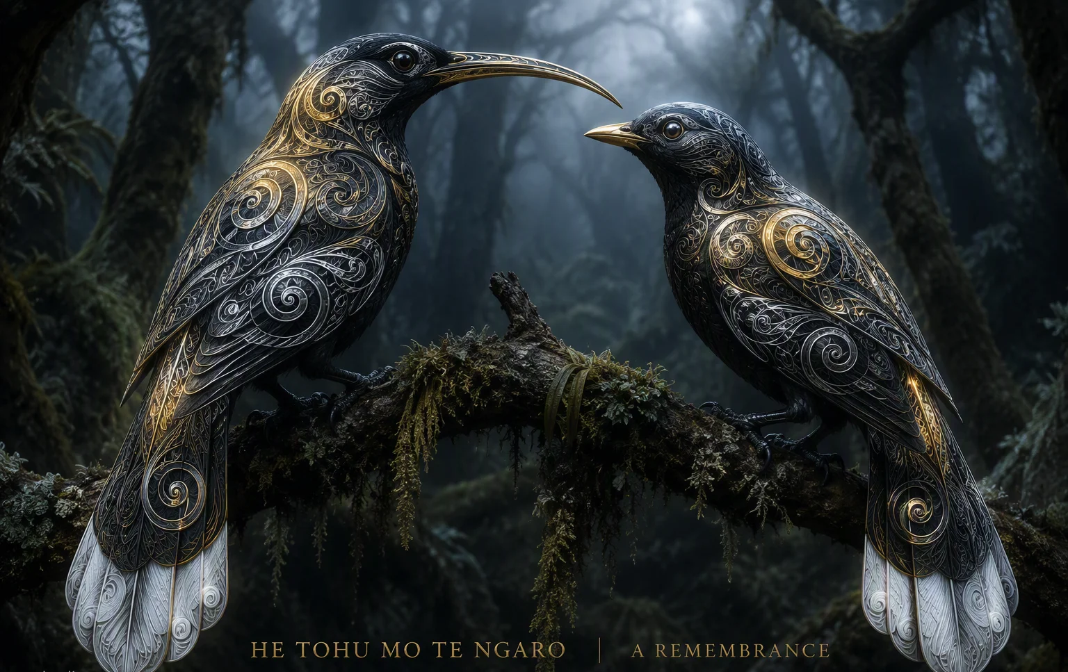 Te Huia — the paired beaks, female curved and male stout