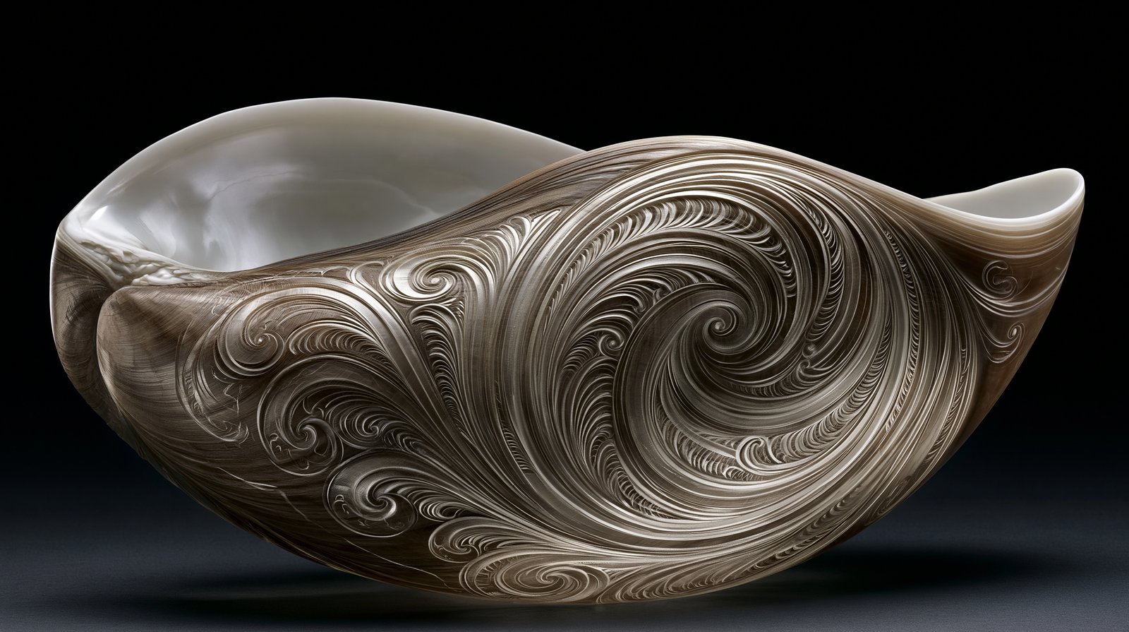 toheroa — the vessel, etched in spirals